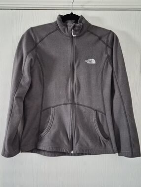 The North Face Womens Grey Fleece With White Logo Full Zip Jacket Size M